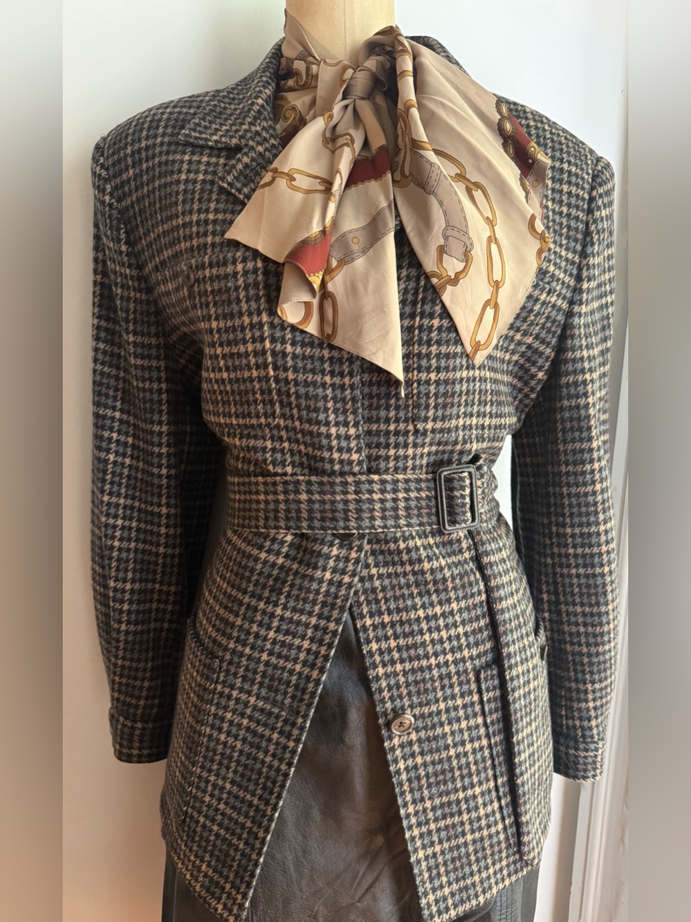 Vintage Houndstooth Wool Jacket Equestrian Style Country core Heritage Jacket